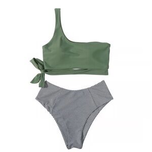 MOOSLOVER One Shoulder High Waisted Bikini Tie High Cut Two Piece Swimsuits